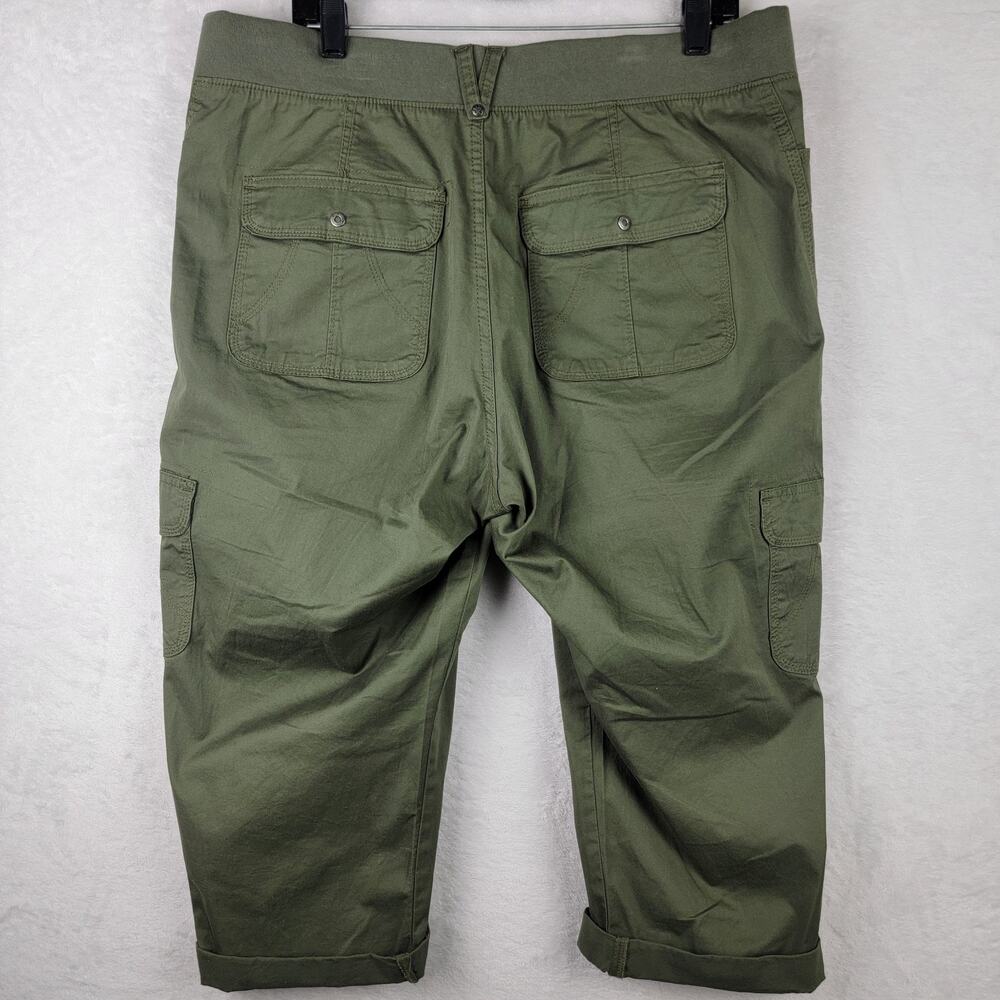 Sz 16 Cargo Capri Green Cuff Stretch Waist Band Vacation Casual Beach Cruise - Picture 3 of 9
